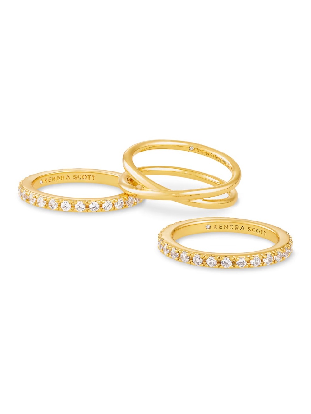 Kendra Scott Livy Gold Rings Set of 3 in White Crystal Size 9